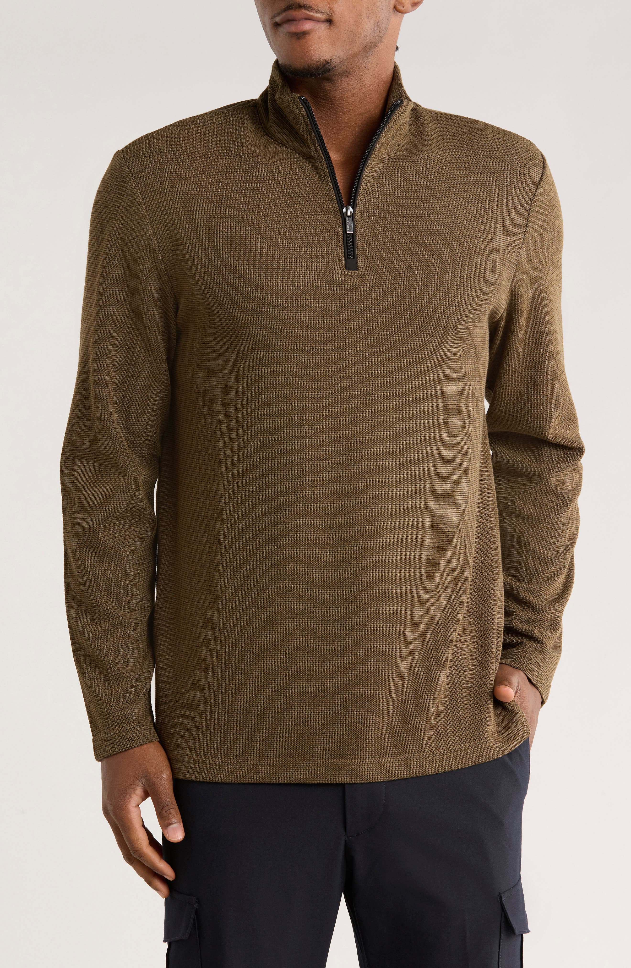 Bugatchi Stretch Cotton Quarter Zip Pullover