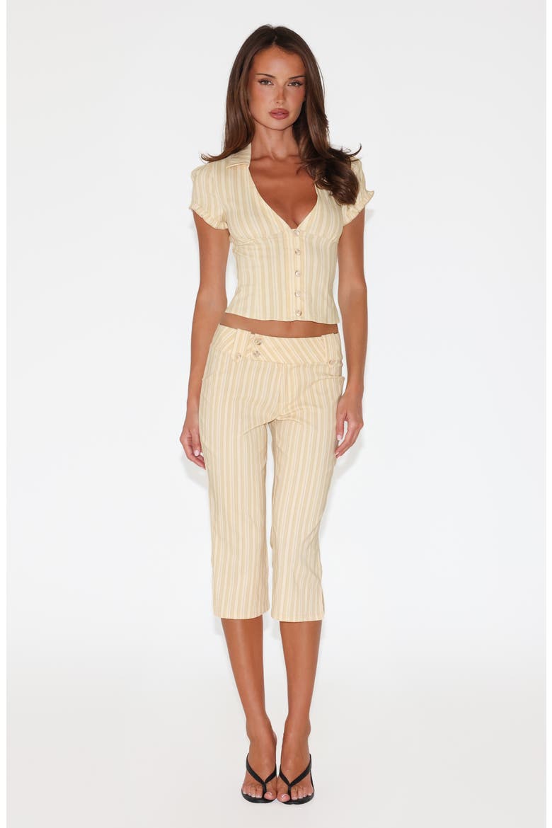 Kittie Stripe Puff Sleeve Crop Shirt, Alternate, color, YELLOW STRIPE