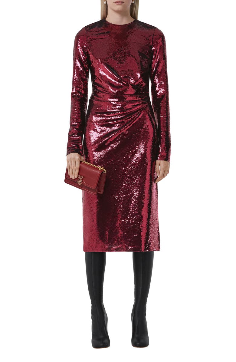 Burberry Aurora Long Sleeve Sequin Midi Dress, Main, color,