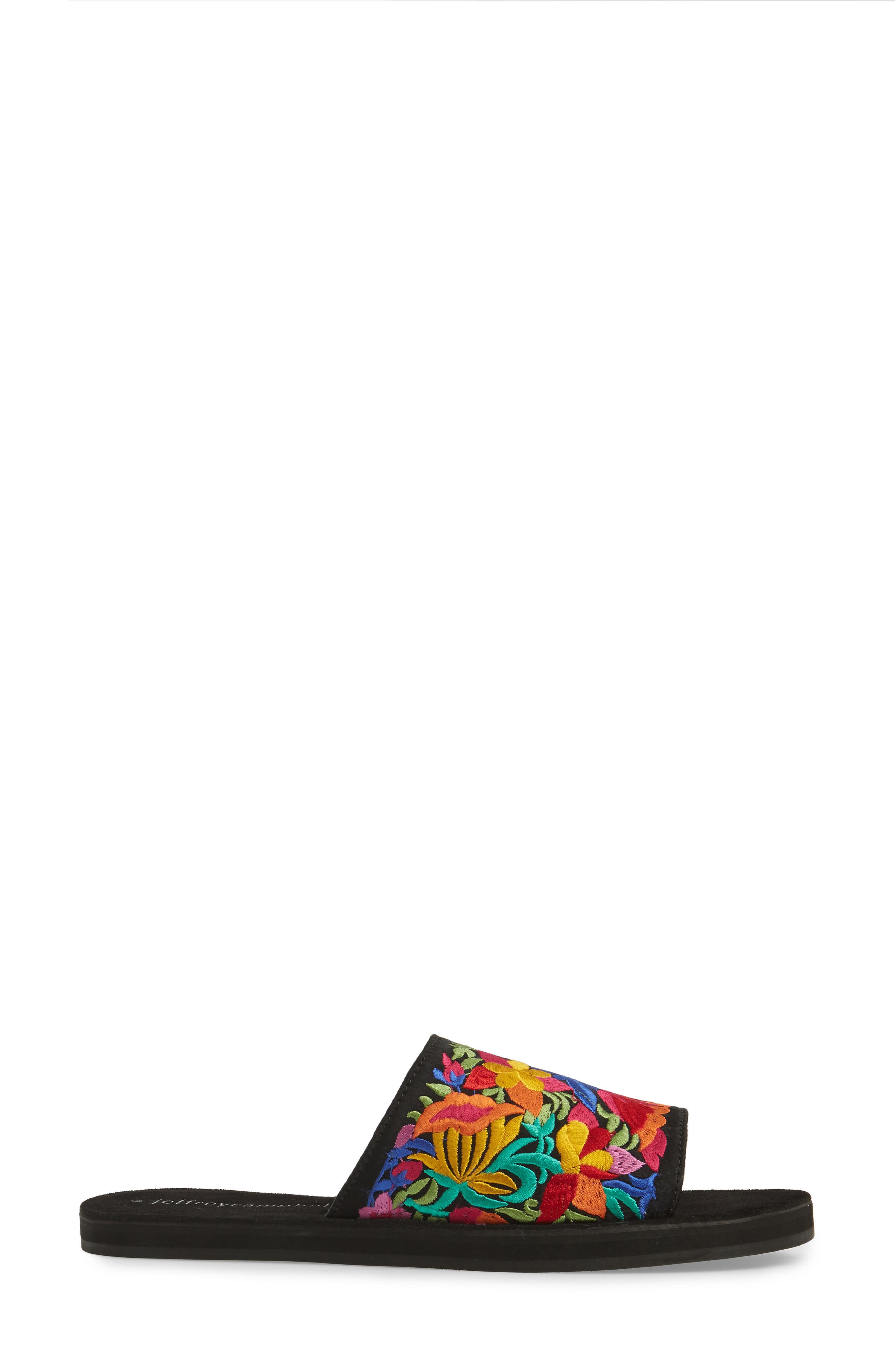 Sarasi Flower Embroidered Slide Sandal, Alternate, color, BLACK SATIN MULTI