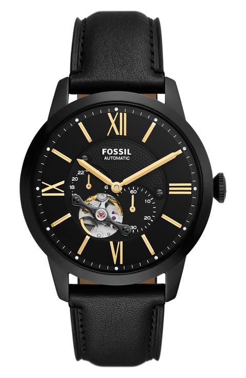 Townsman Automatic Leather Strap Watch, 44mm