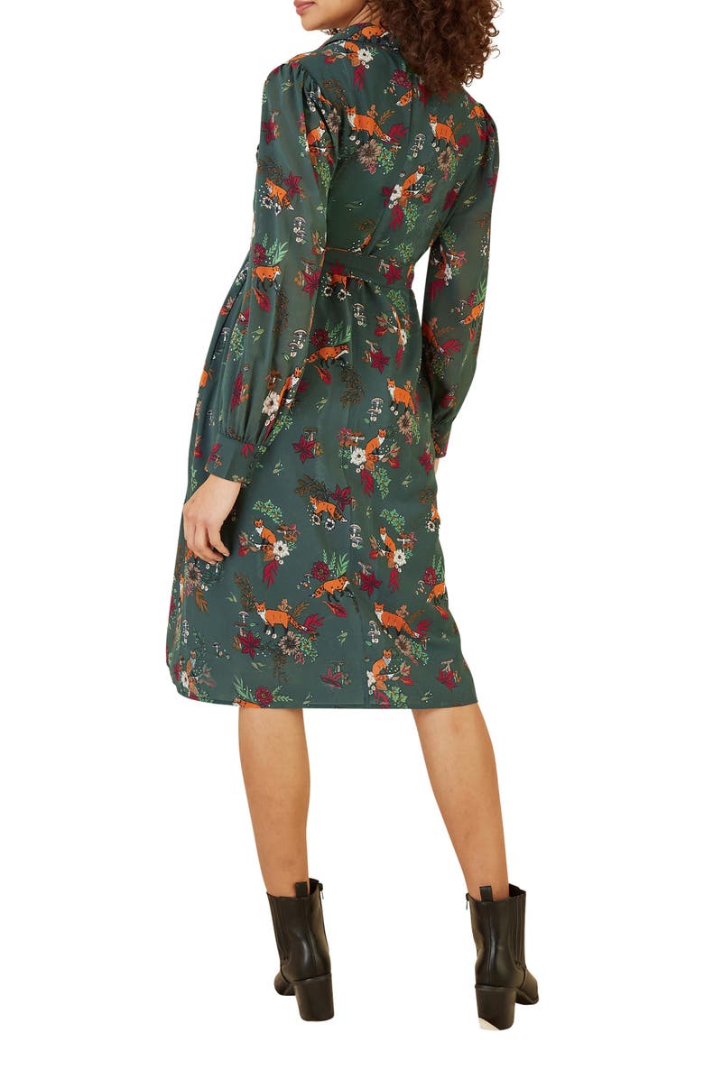 Yumi Fox Print Shirt Midi Dress, Alternate, color, Green