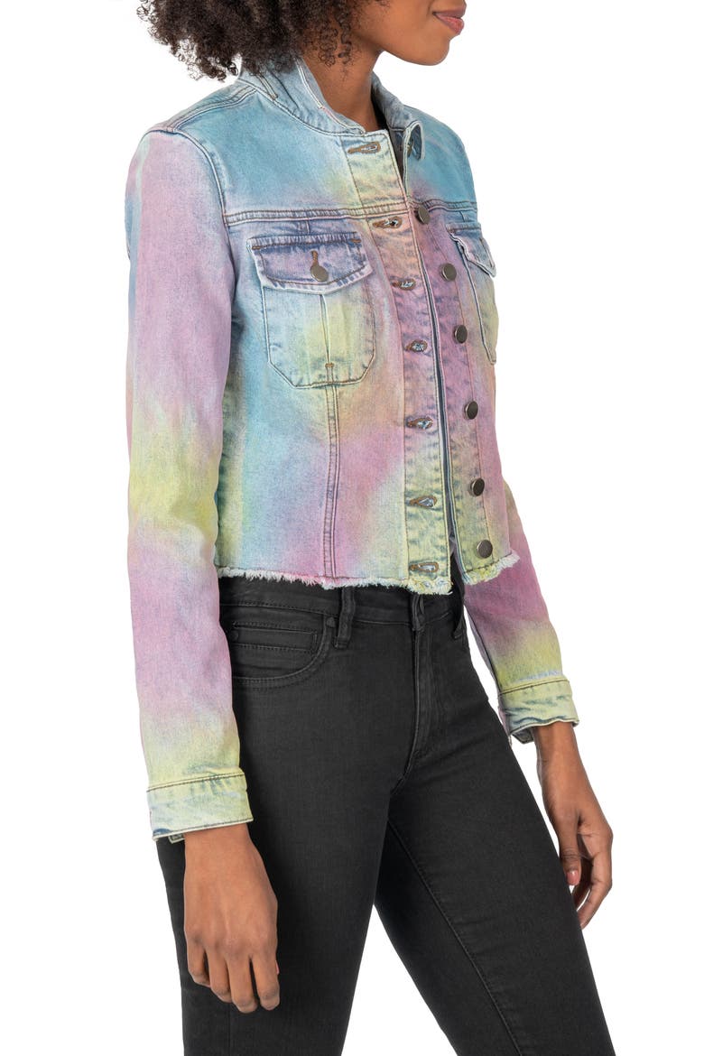 Kara Frayed Hem Tie Dye Denim Jacket, Alternate, color, LOVABLE WASH