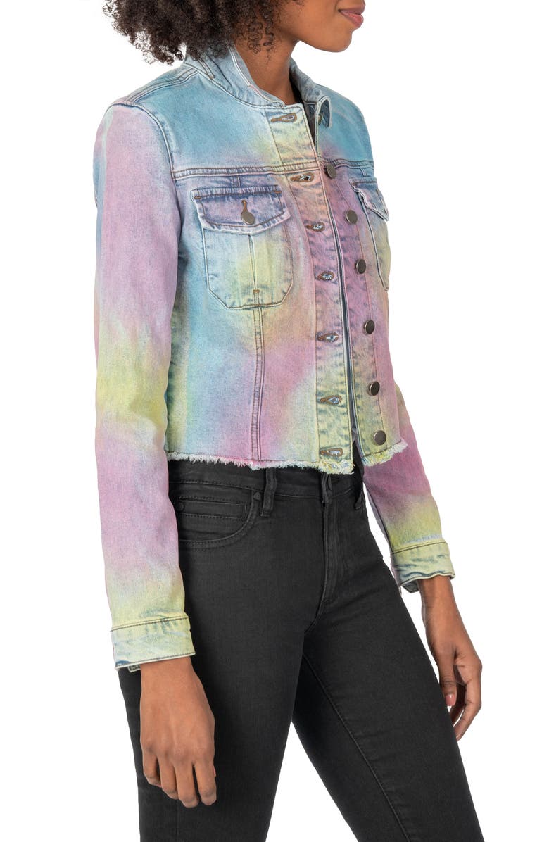KUT from the Kloth Kara Frayed Hem Tie Dye Denim Jacket, Alternate, color,