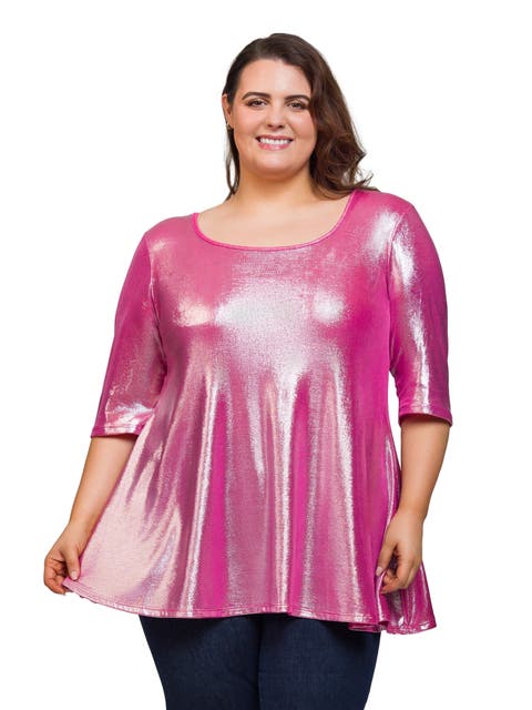 Metallic Scoop Neck Flared Tunic Top
