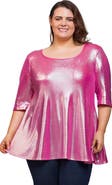 24seven Comfort Apparel Metallic Scoop Neck Flared Tunic Top