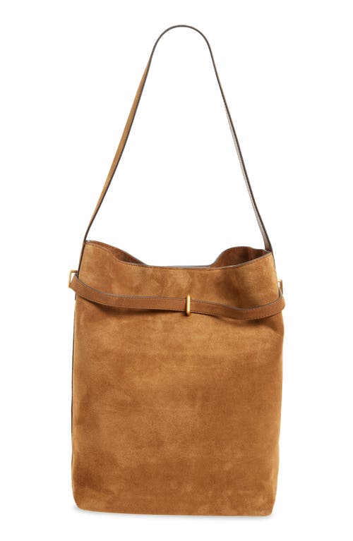 Madewell The Essential Belted Suede Bucket Tote In Brown