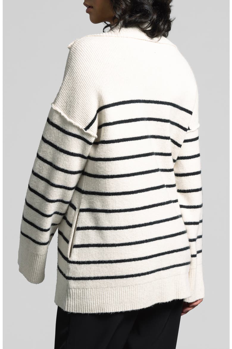 Coralie Stripe Quarter Zip Sweater, Alternate, color, IVORY BLACK STRIPE