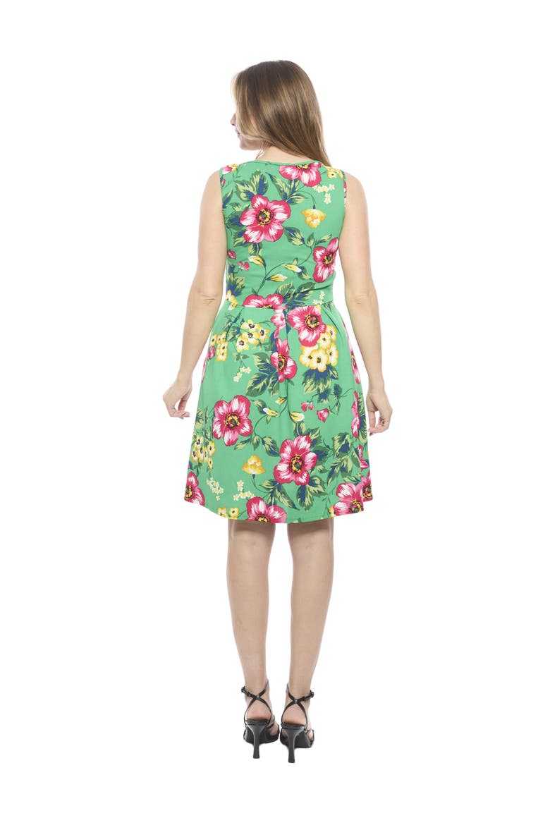 Womens Floral Sleeveless Pleated Pocket Skater Dress, Alternate, color, Green Multi