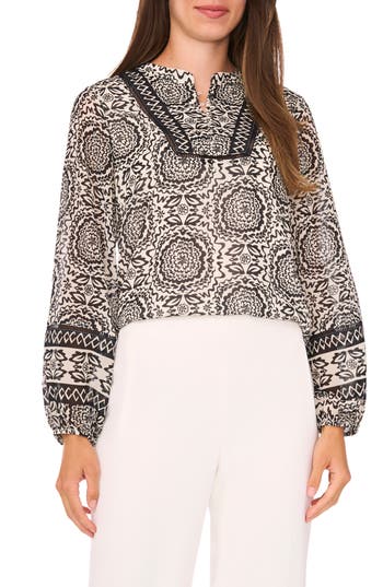 Halogen ® Print Peasant Top In Black