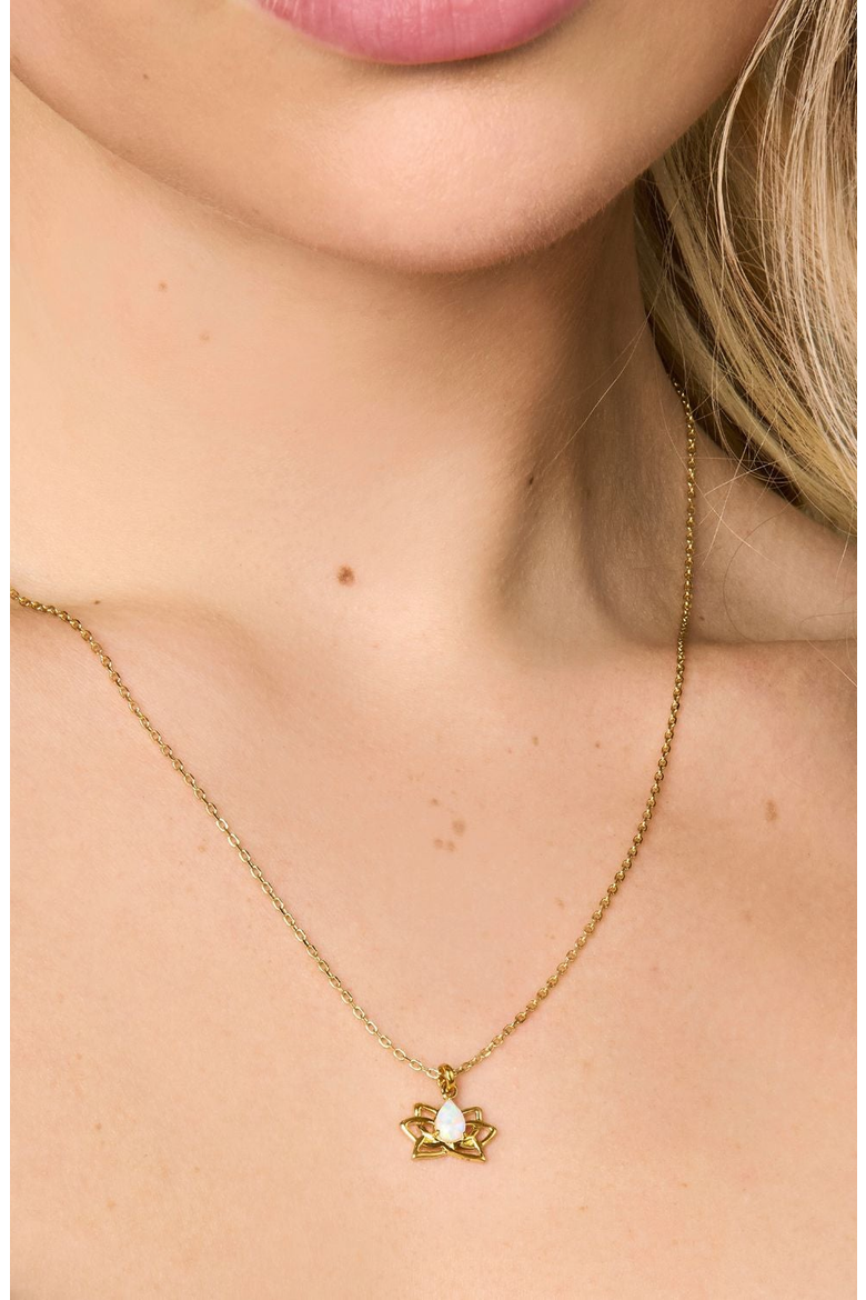 Lotus Opal Charm Necklace, Alternate, color, Gold With Opal