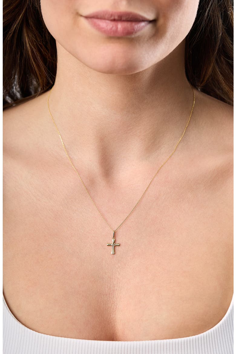 14K Gold Textured Cross Pendant Necklace (Online Trunk Show), Alternate, color, 14K YELLOW GOLD