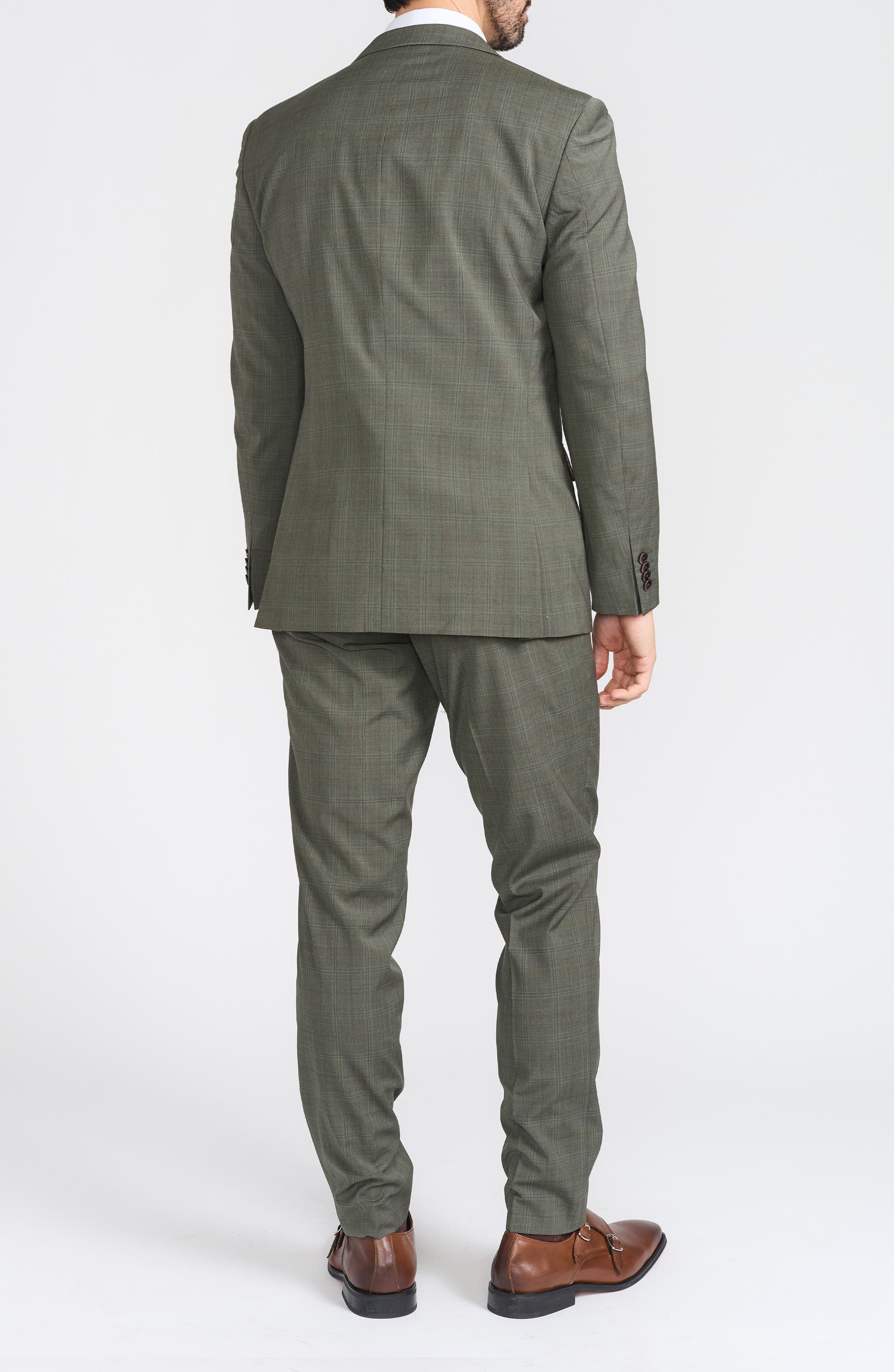 Olive Windowpane Plaid Wool Blend Suit