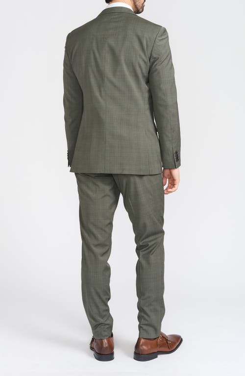 Cricketeer Olive Windowpane Plaid Wool Blend Suit In Olive