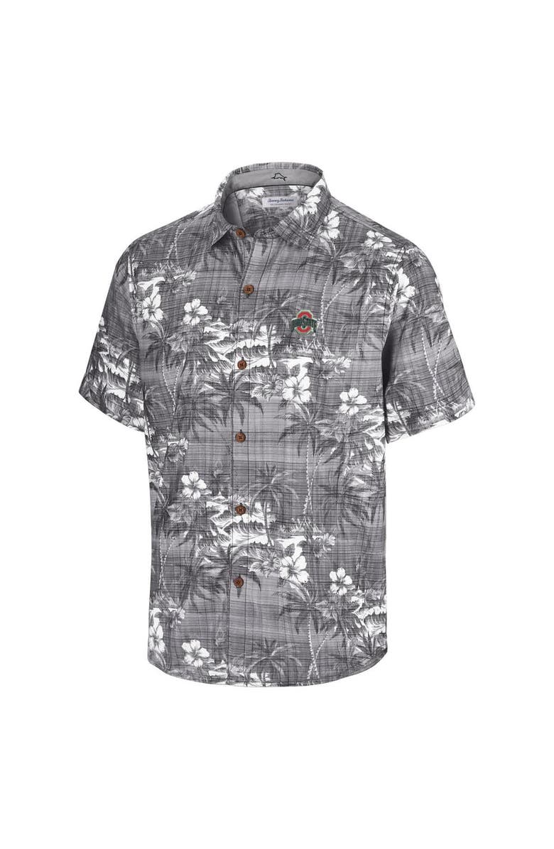 Tommy Bahama Men's Tommy Bahama Black Ohio State Buckeyes Coconut Point Palmetta IslandZone Camp Button-Up Shirt, Alternate, color, Black