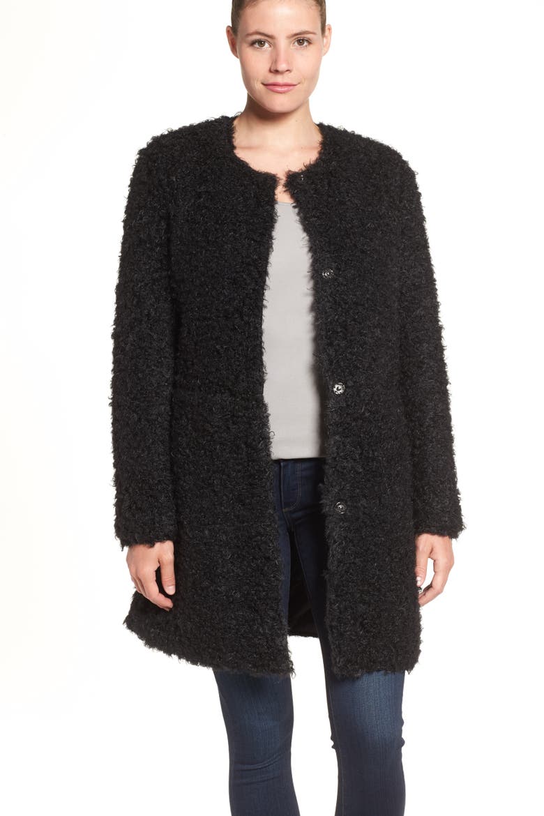 Reversible Faux Fur Coat, Alternate, color, BLACK
