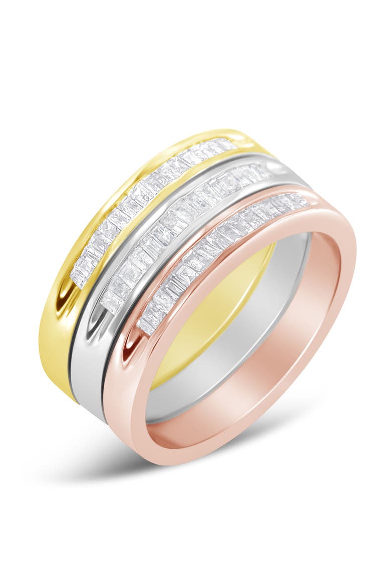 10K Gold over Silver 5/8 Cttw Diamond Stackable Band Ring Set, Alternate, color, Yellow Gold over Silver