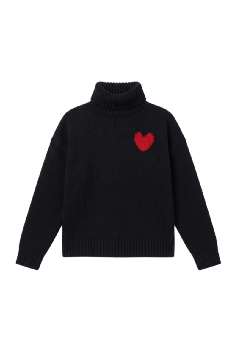 Merino Heart Rollneck Sweater, Alternate, color, Black