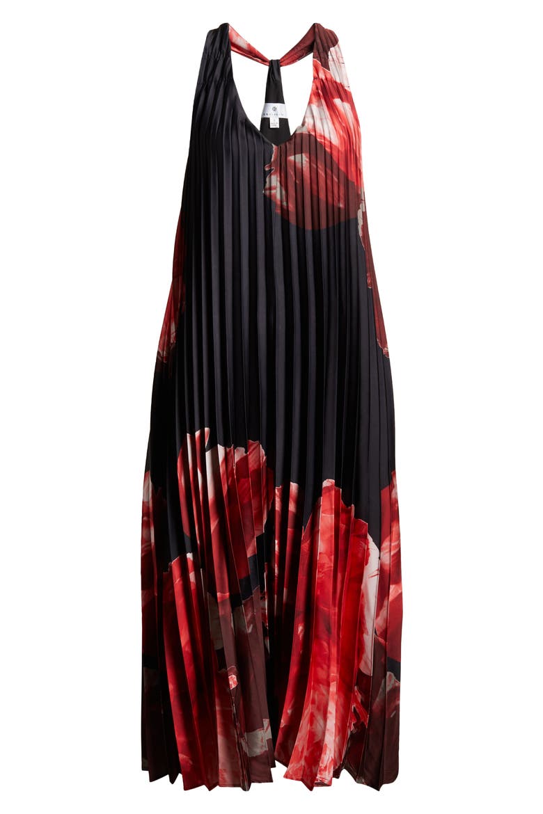 Sunburst Pleat Maxi Dress, Alternate, color, BLACK/RED FLORAL