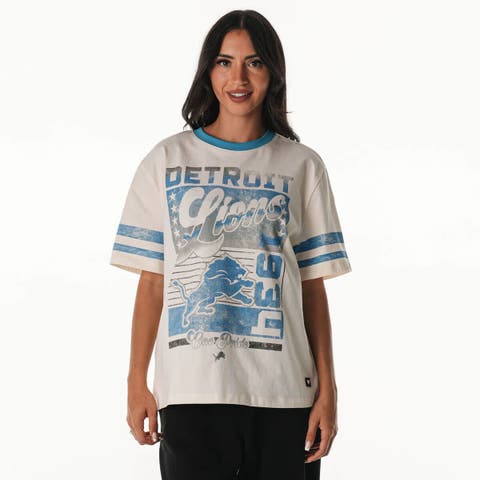 Women's The Wild Collective  Cream Detroit Lions Vintage Drop Shoulder Oversized Boyfriend T-Shirt