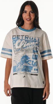 THE WILD COLLECTIVE Women's The Wild Collective Cream Detroit Lions Vintage Drop Shoulder Oversized Boyfriend T-Shirt