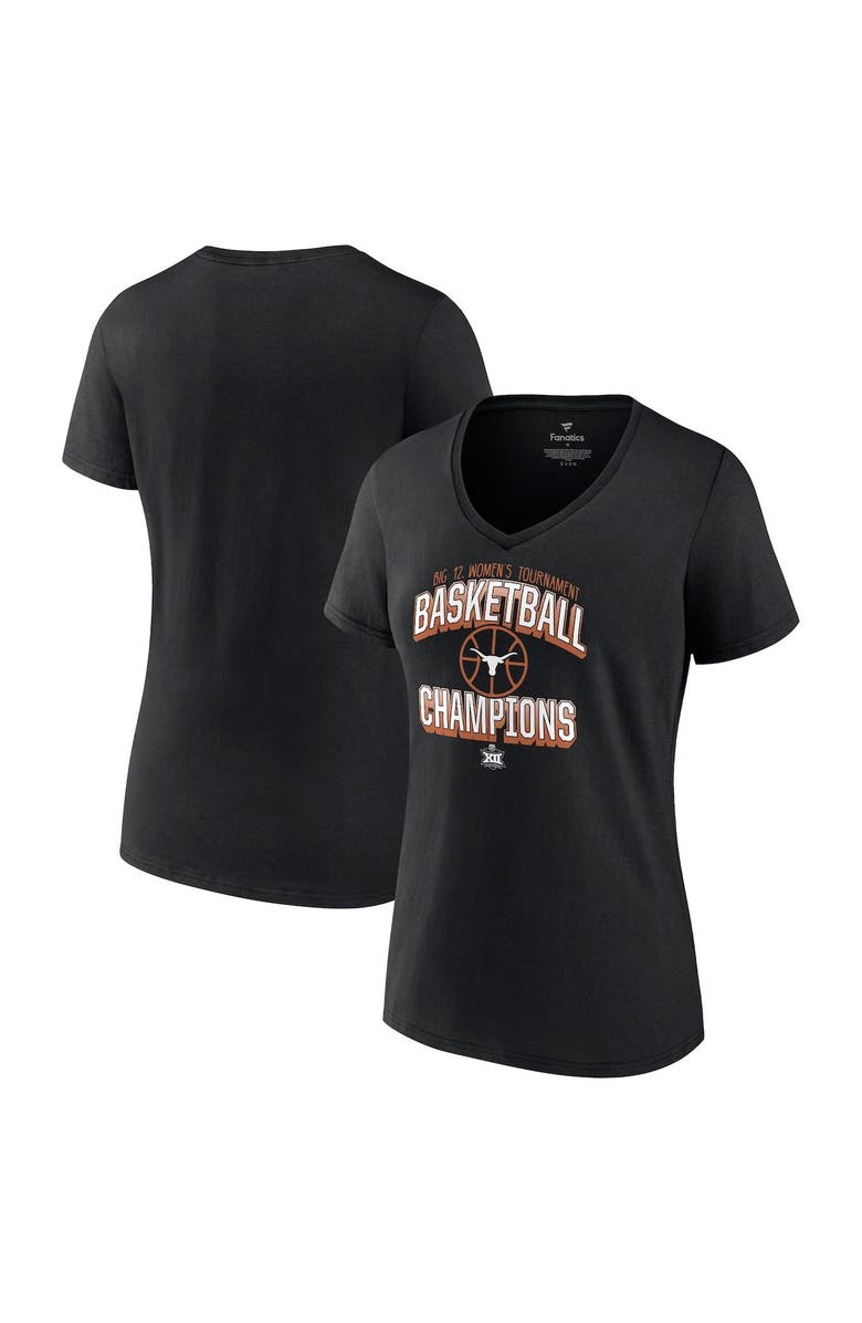 FANATICS Women's Fanatics Branded Black Texas Longhorns 2022 Big 12 Women's Basketball Conference Tournament Champions V-Neck T-Shirt, Main, color,