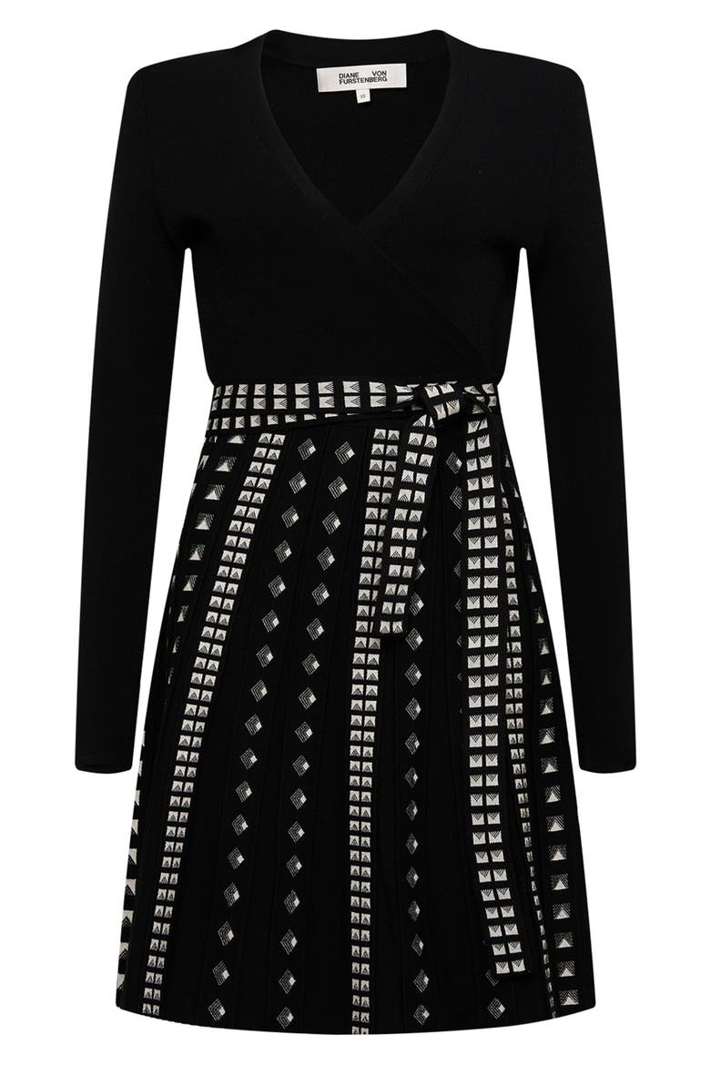 Chelsea Long Sleeve Metallic Pleat Dress, Alternate, color, BLACK/STUD
