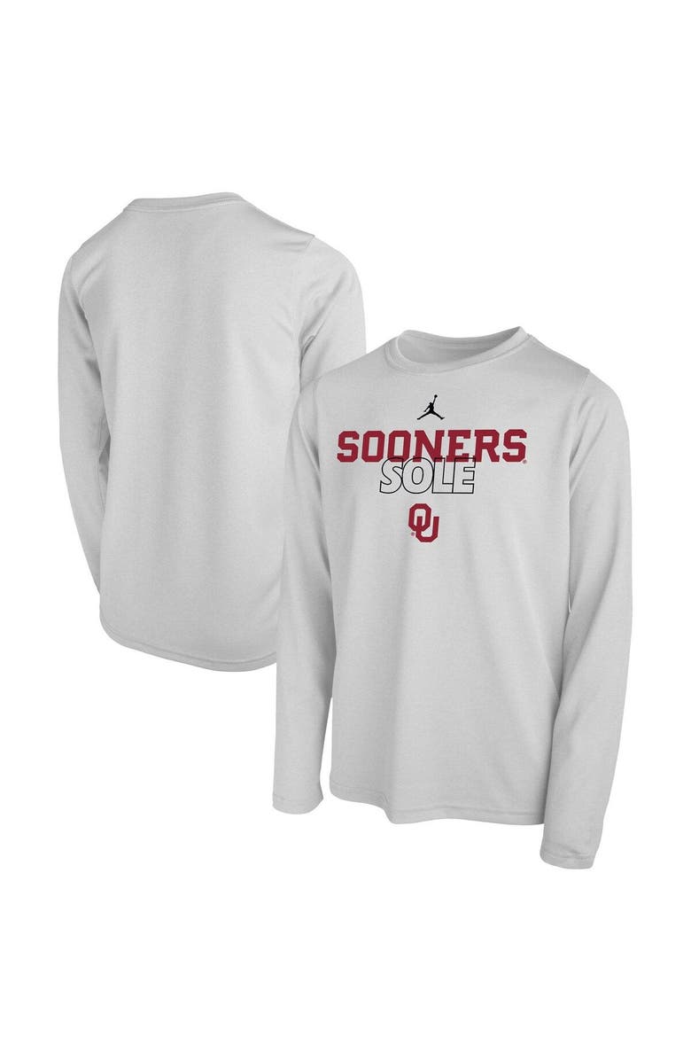 Jordan Brand Youth Jordan Brand White Oklahoma Sooners 2023 On Court Sole Bench T-Shirt, Main, color,