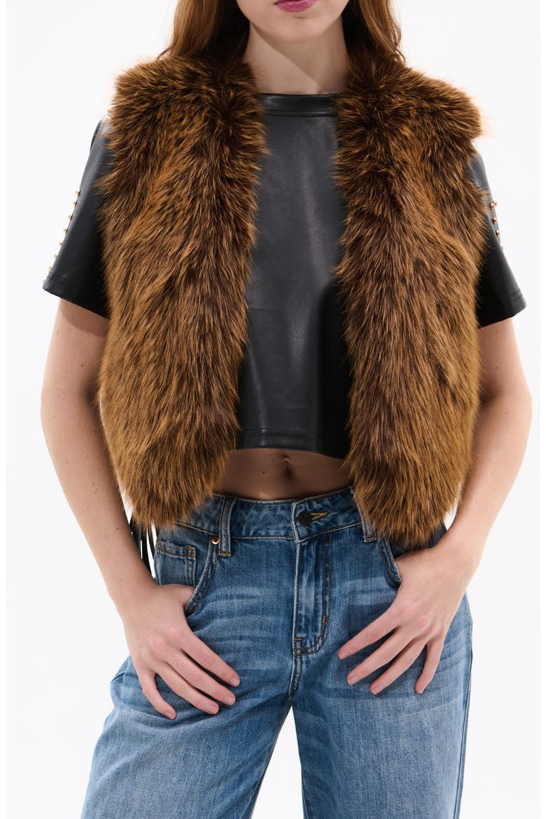 Faux Fur Vest, Main, color, BROWN