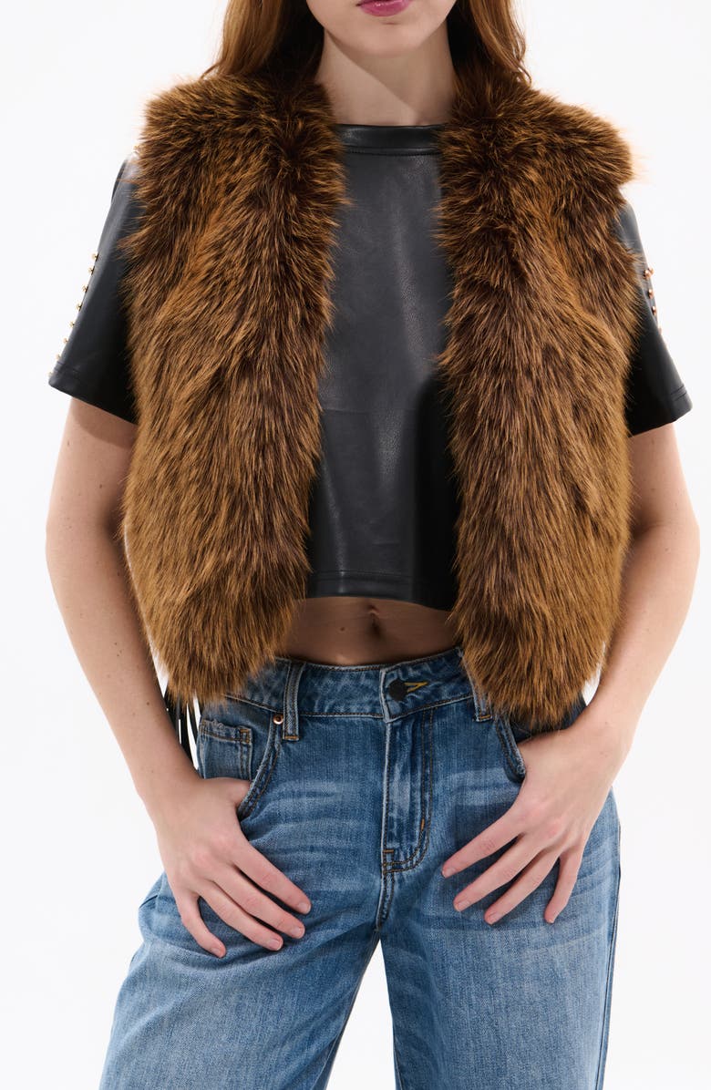 AZALEA WANG Faux Fur Vest, Main, color, Brown