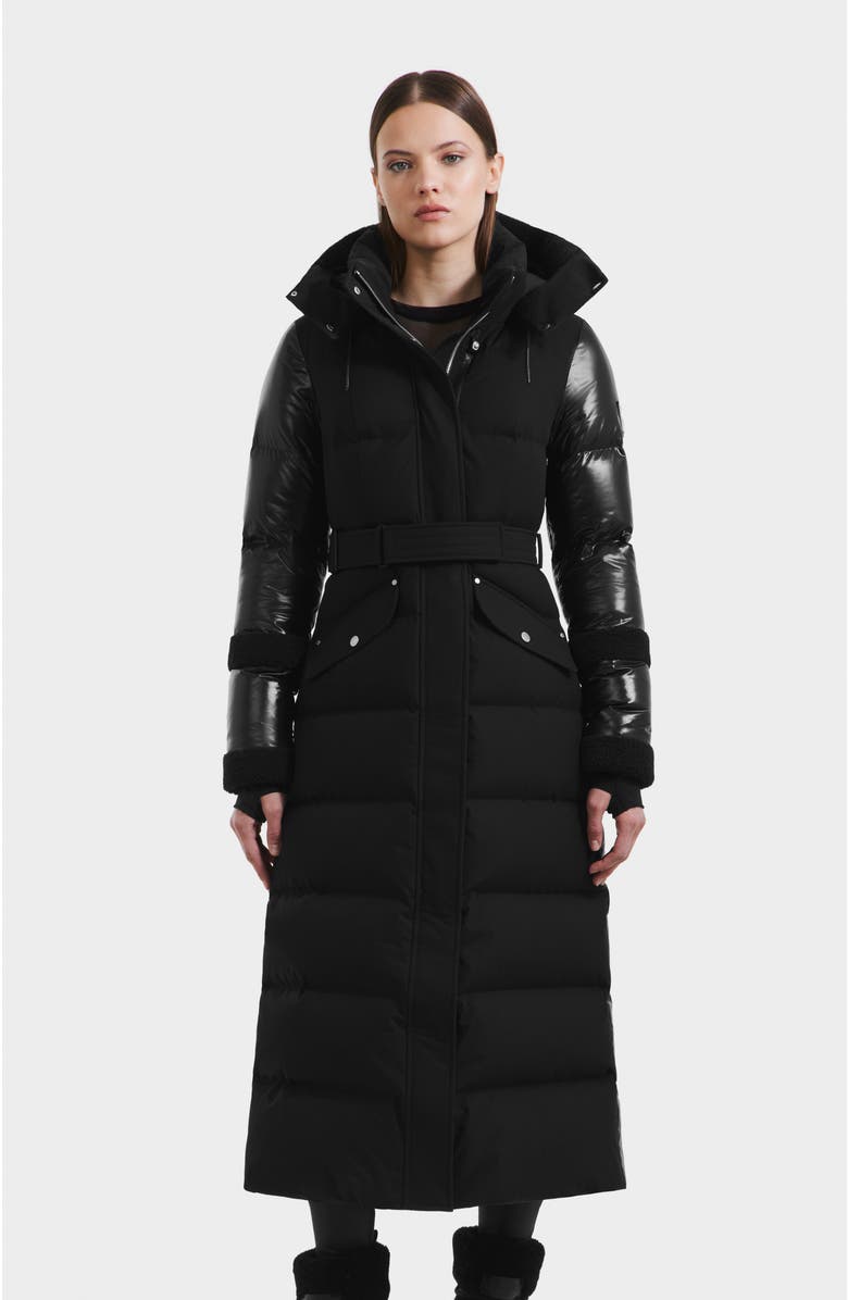 Rudsak Audrey Maxi Down Puffer with Faux Shearling Trim, Main, color, Black/Black