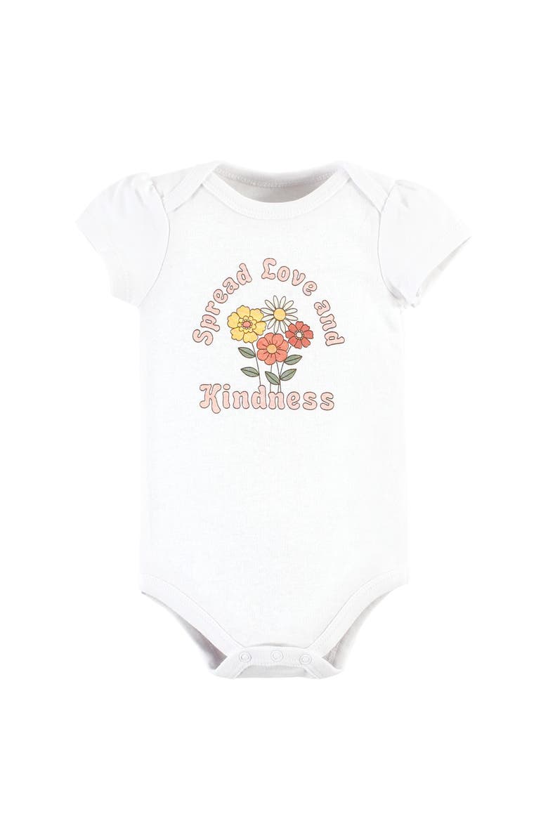 Hudson Baby Cotton Comfort 3Pk Bodysuit, Pants, and Shoes, Alternate, color, Peace Love Flowers