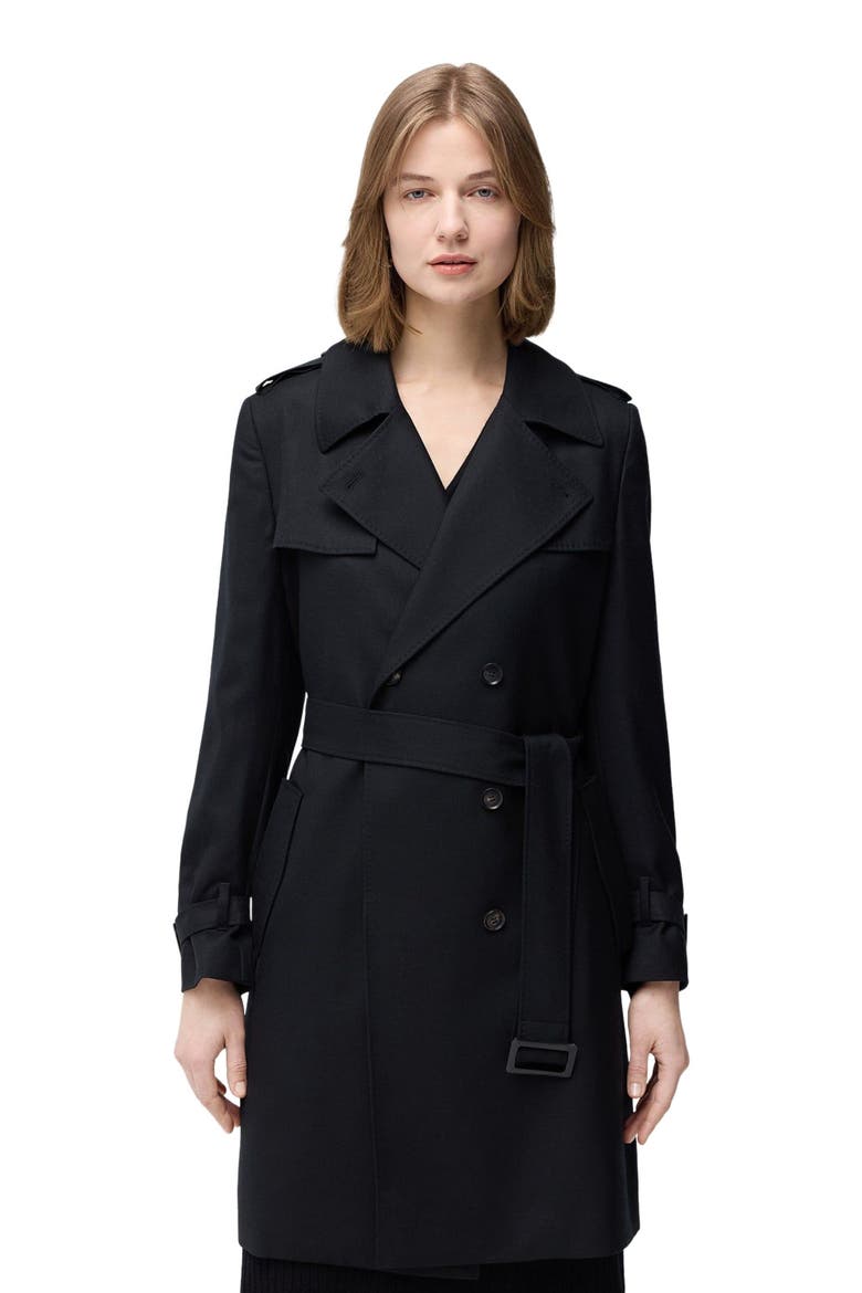 Double Breasted Cashmere Trench Coat, Alternate, color, black