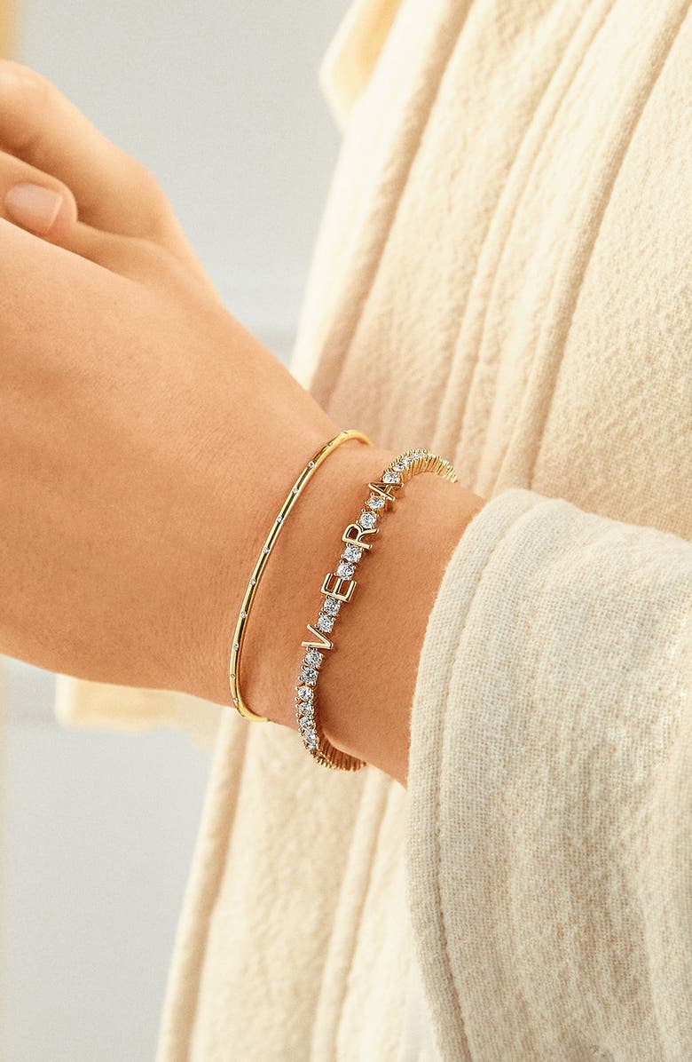 BaubleBar Personalized Cubic Zirconia Tennis Bracelet, Alternate, color, Clear/ Yellow Gold