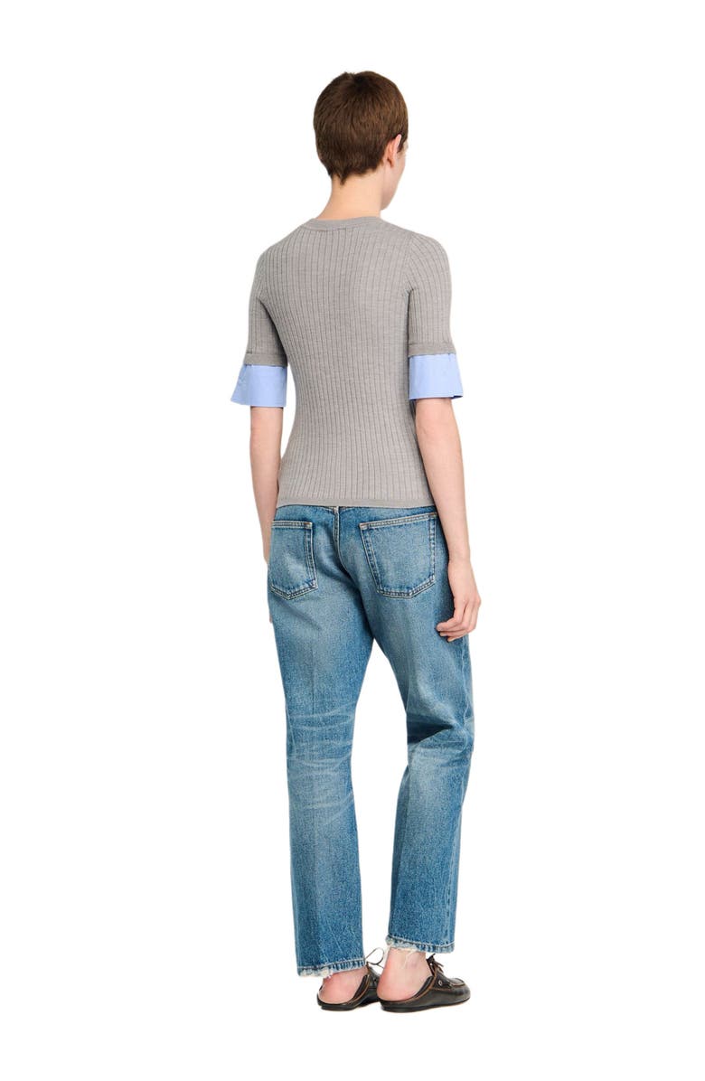 SANDRO Sweater with contrast short sleeves, Alternate, color, Grey