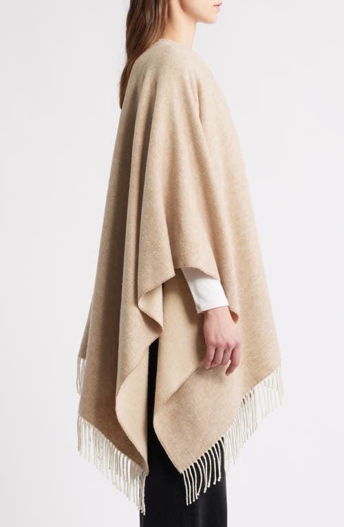 Eileen Fisher Fringe Trim Cotton Wool & Cashmere Poncho In Brown