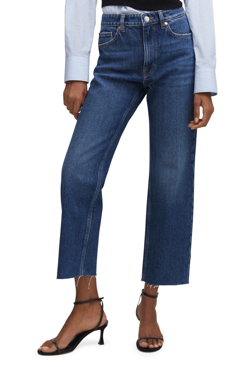 Raw Hem Crop Straight Leg Jeans, Main, color, DARK BLUE