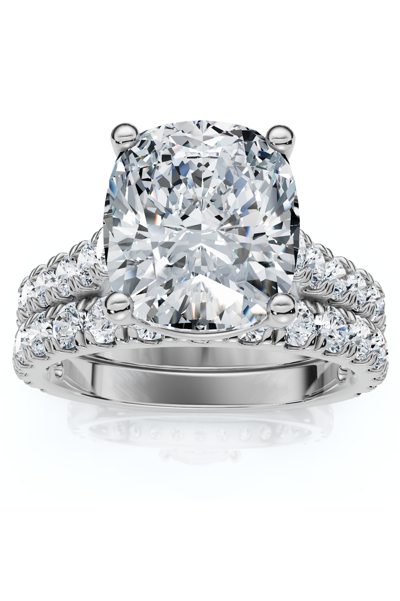 Certified 4Ct Cushion Diamond Engagement Wedding Ring Set 14k Gold/PT Lab Grown, Main, color, 14k White Gold