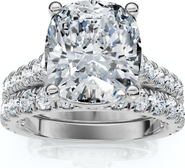 Bliss Diamond Certified 4Ct Cushion Diamond Engagement Wedding Ring Set 14k Gold/PT Lab Grown