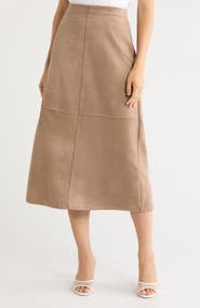 MAX STUDIO Faux Suede A-Line Midi Skirt