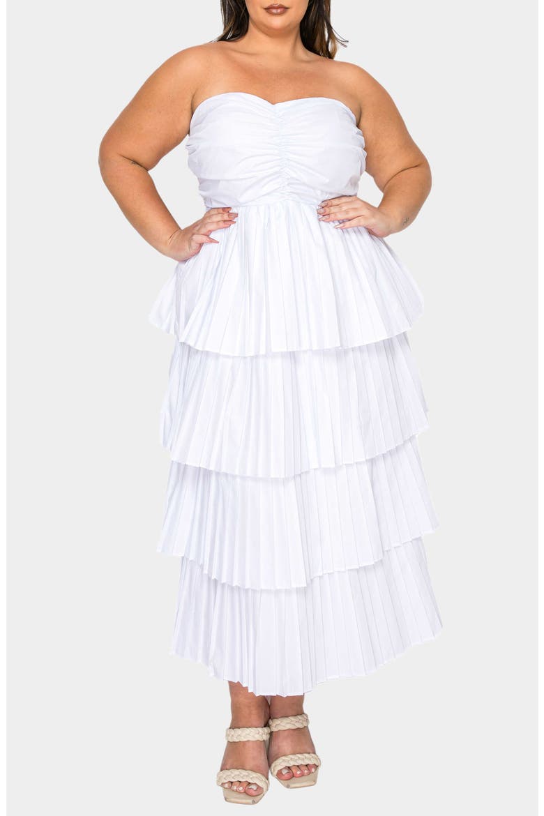 Eleni Strapless Pleated Tiered Cocktail Dress, Alternate, color, WHITE