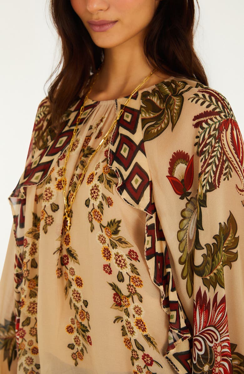 FARM Rio Ligia Floral Cascade Long Sleeve Top, Alternate, color, Orange