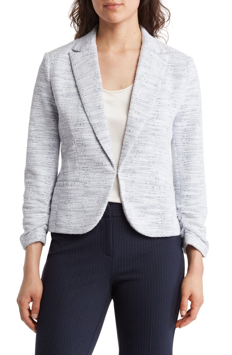 Amanda & Chelsea Scrunched 3/4 Sleeve Tweed Knit Blazer, Main, color, 