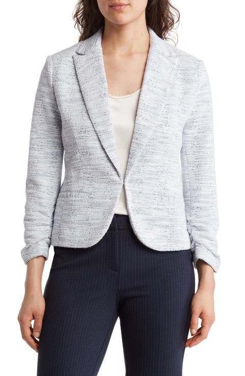 Scrunched 3/4 Sleeve Tweed Knit Blazer (Petite)