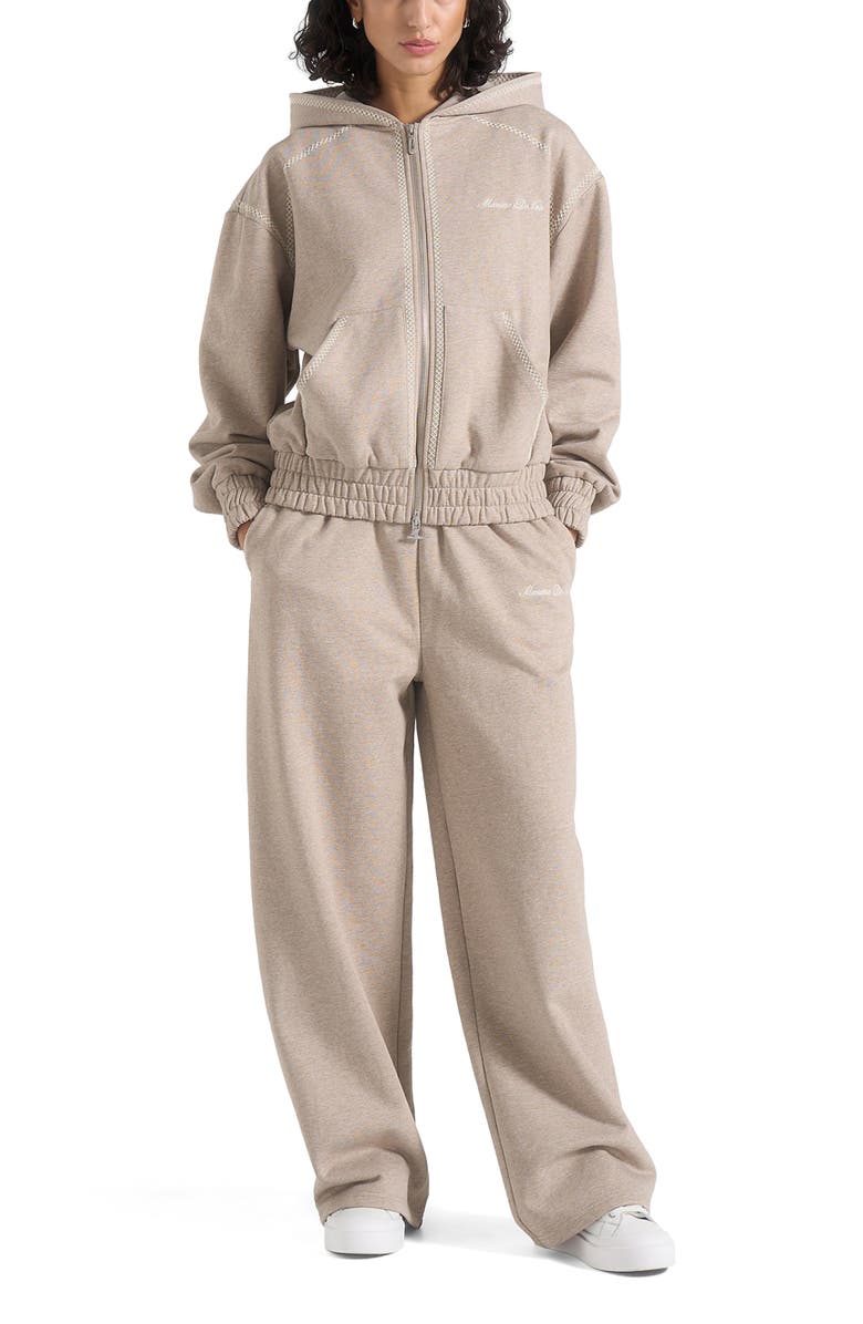 Manière De Voir Ollie Unisex Whipstitch Raglan Effect Zip Hoodie, Main, color, Taupe