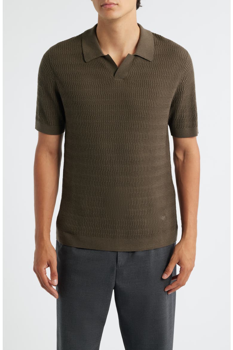 Johnny Collar Short Sleeve Twisted Rib Wool Polo Sweater, Main, color, GREEN