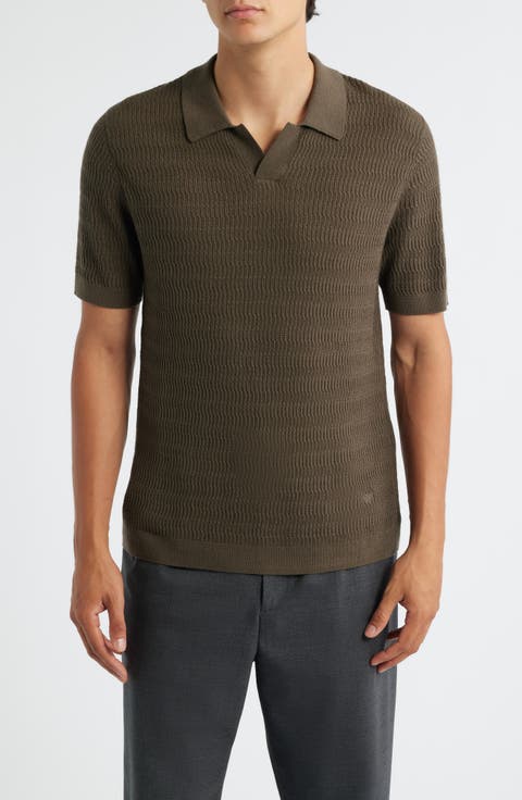 Johnny Collar Short Sleeve Twisted Rib Wool Polo Sweater