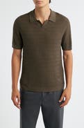 Emporio Armani Johnny Collar Short Sleeve Twisted Rib Wool Polo Sweater
