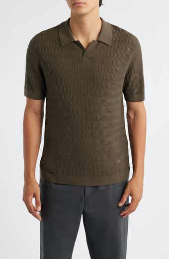 Emporio Armani Johnny Collar Short Sleeve Twisted Rib Wool Polo Sweater