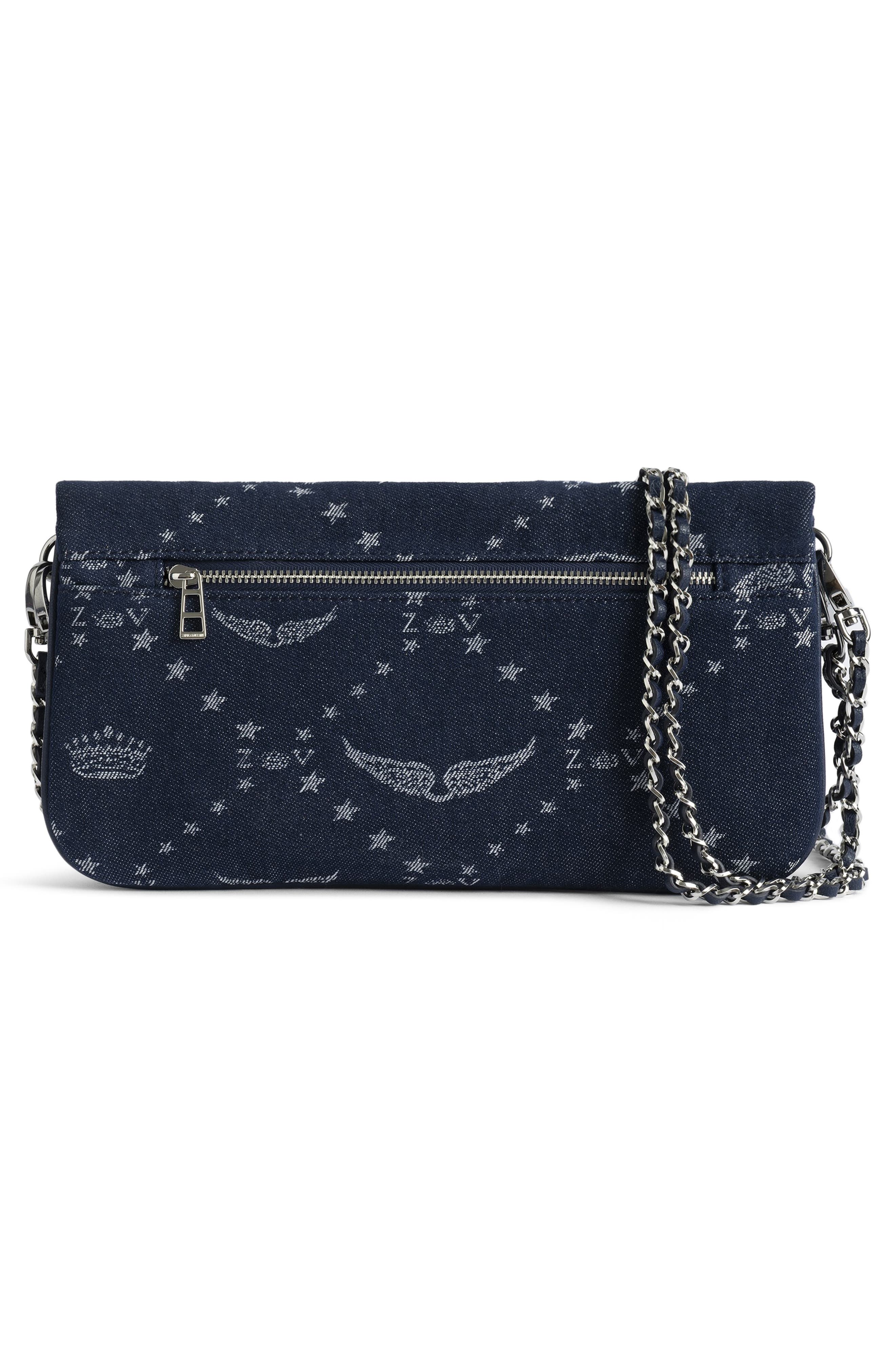 Zadig & Voltaire Rock Denim Monogram Crossbody Bag, Alternate, color, Silent